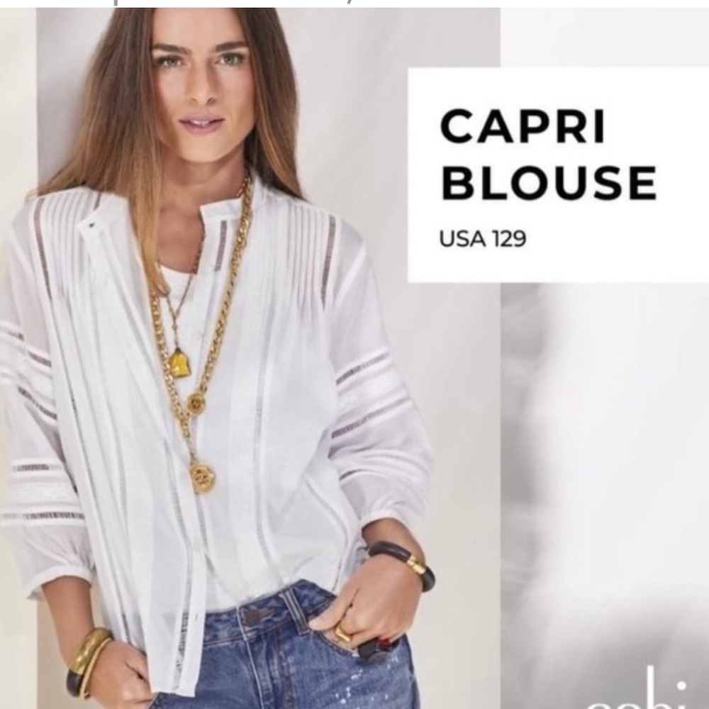 Cabi #5976 Capri Blouse - Size Medium light and airy with lace detail.